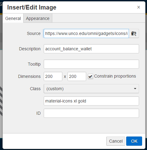 Insert/Edit Image Panel