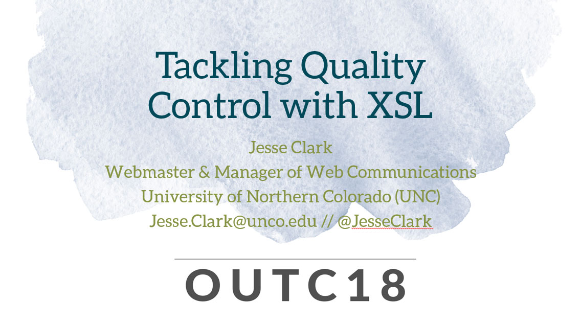 Tackling Quality Control with XSL first slide