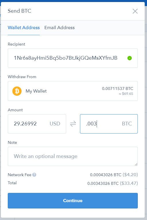 Sending .003 BTC