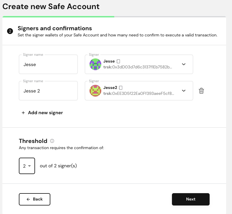 Create new Safe Account