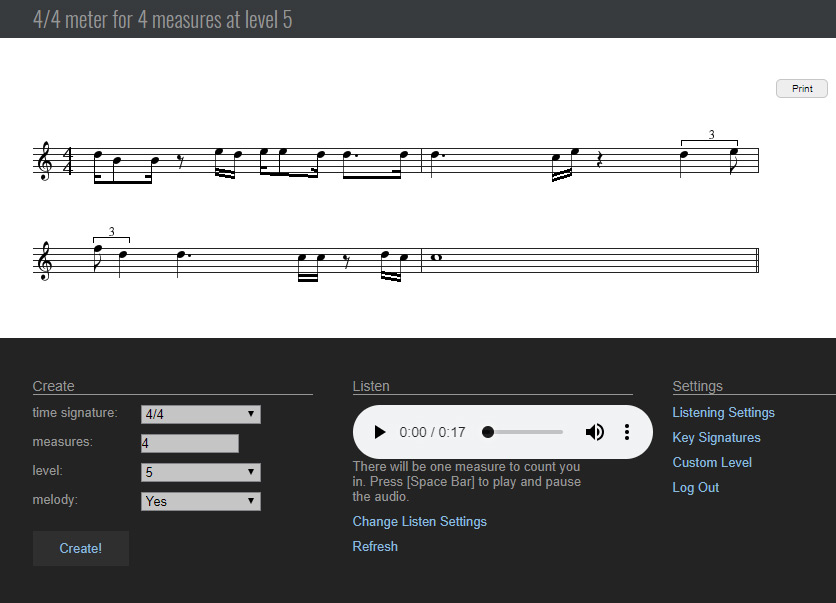 Demo of Sight Reading Screen